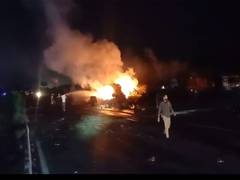 
      
      Tanker hits truck on Jaipur-Ajmer highway, triggers massive fire
      
      
