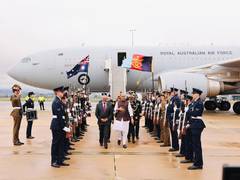 
      
      Rajnath Singh arrives in Canberra to boost defence ties
      
      