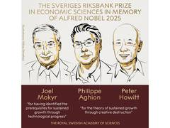 
      
      2025 Nobel Economics Prize goes to Mokyr, Aghion and Howitt
      
      