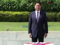 
      
      Mongolian President Khurelsukh Ukhnaa pays tributes at Rajghat
      
      
