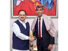 
      
      Delhi: JP Nadda meets ex-UK PM Rishi Sunak
      
      