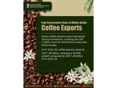 
    India’s coffee exports hit USD 1.8 billion in FY25
    