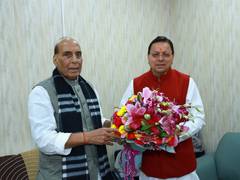 
      
      Uttarakhand CM Dhami meets Rajnath Singh
      
      