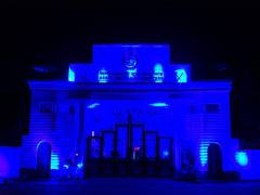 
      
      Assam Police headquarters lit in blue
      
      