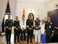 
      
      Indian Navy felicitates Hitesh Gulia, coach Suranjoy Singh
      
      