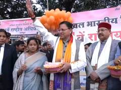 
      
      Uttarakhand CM  Pushkar Singh Dhami greets ABVP members
      
      
