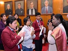 
      
      President Murmu meets displaced persons in Imphal
      
      