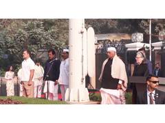 
      
      Kharge, Sonia, Rahul attend flag hoisting on Cong Foundation Day
      
      