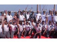 
      
      INSV Kaundinya crew celebrates as vessel docks in Muscat
      
      