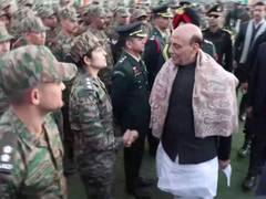 
      
      Defence Minister Rajnath Singh interacts with troops in Jaipur
      
      