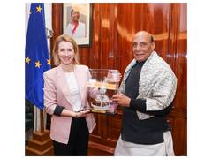 
      
      Rajnath Singh after meeting EU VP Kaja Kallas
      
      