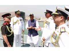 
      
      AP: Defence Minister Rajnath Singh inspects INS Taragiri 
      
      