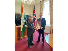 
      
      CDS Gen Chauhan calling on UK MoS on UK visit
      
      