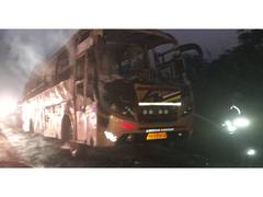 
      
      Telangana: Private bus catches fire in Medak, no casualties
      
      