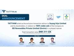 
      
      TATTVAM Advises on ~INR 311 Crore Renewable Energy Transaction
      
      