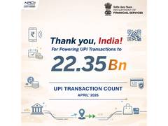 
      
      UPI records 22.35 billion transactions in April 2026, continues d
      
      