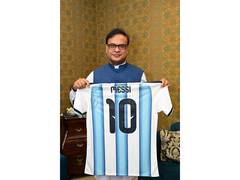
      
      Assam CM Himanta Biswa Sarma receives signed Lionel Messi jersey
      
      