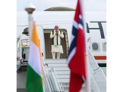 
      
      PM Modi arrives in Norway, Norwegian PM welcomes him at airport
      
      