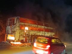 
      
      Telangana: Fire engulfs private travel bus on Vijayawada Highway
      
      