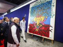 
      
      Modi, Macron view India-inspired art at Bharat Innovates
      
      