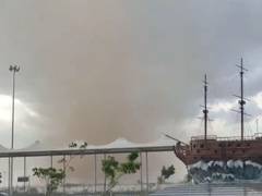 
      
      Six injured after gusty winds blow off temporary roofs
      
      