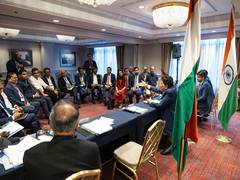
      
      Piyush Goyal interact with Indian delegations in Brussels
      
      