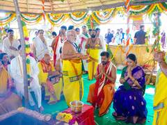 
      
      Telangana CM, Irrigation Minister perform Varuna Yagam seeking ab
      
      