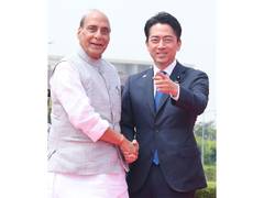 
      
      Defence Minister Rajnath Singh welcomes Japanese counterpart
      
      