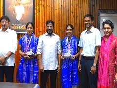 
      
      CM Revanth Reddy congratulates Gayatri, Treesa after WC bronze
      
      