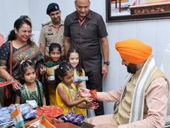
      
      Schoolgirls tie rakhis to Haryana Chief Minister
      
      