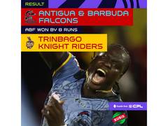 Antigua and Barbuda Falcons beat Trinbago Knight Riders by eight runs, retain top spot