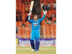 
      
      Mandhana's record-breaking hundred powers India to 193/5 
      
      