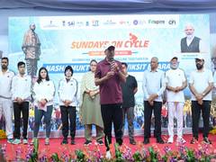 
      
      Union Sports Minister, Gujarat Dy CM, join ‘Sundays on Cycle'
      
      