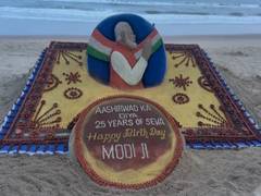 
      
      Sudarsan Pattnaik creates sand art for PM Modi’s 76th birthday
      
      