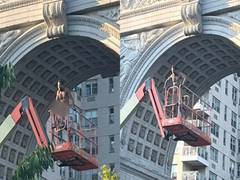 
      
      Man climbs boom lift, goes full monty
      
      