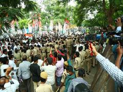 
      
      Telangana: Cong leaders detained while protesting against...
      
      