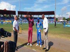 
      
      Florida T20I: India win toss, elect to bowl first against Windies
      
      