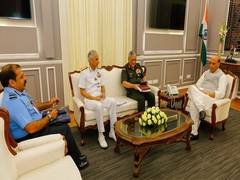 
      
      New Delhi: Service chiefs call on Defence Minister Rajnath Singh
      
      