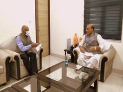 
      
      LG RK Mathur calls on Rajnath Singh, discusses various issues...
      
      