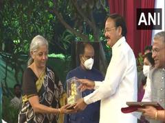 
      
      Vice President presents mementoes to Sitharaman, Piyush Goyal
      
      