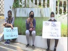 
      
      Family members of Goan seafarers protest in front of Goa CM's...
      
      
