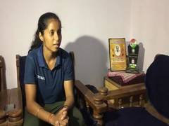 
      
      Indian Junior Women's Hockey team's Ishika Chaudhary receives...
      
      