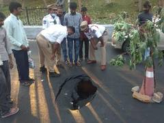 
      
      Portion of busy road caves in near TRS Bhavan in Hyderabad
      
      