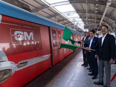 
      
      GM Modular's red train at Hyderabad metro
      
      