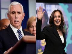 
      
      Outgoing US Vice President Pence speaks to Kamala Harris...
      
      