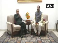 
      
      Delhi: Om Birla meets Pranab Mukherjee at his residence
      
      