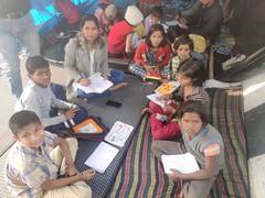 
      
      Children learn alphabets, counting at makeshift pathshala...
      
      