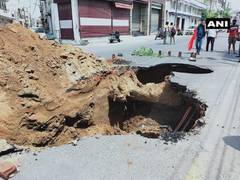 
      
      Road caves in Punjab's Ludhiana following heavy rains
      
      