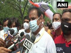 
      
      Congress workers stage protest in Jaipur against rising inflation 
      
      
