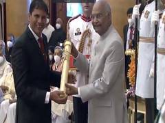 
      
      Indian Paralympic javelin thrower Devendra Jhajharia receives...
      
      